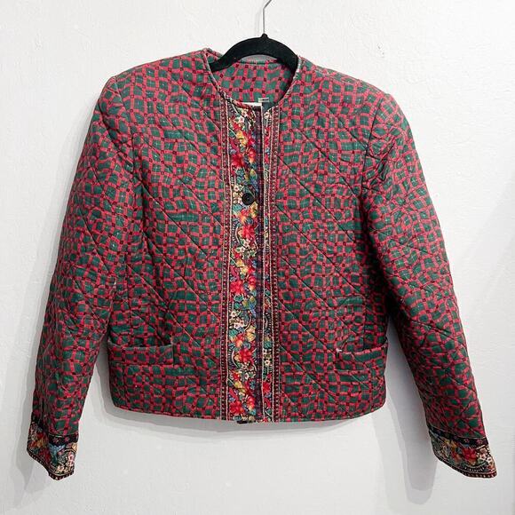 Vera Bradley Holiday Christmas Quilted Jacket Small Green Red Cottage Grandma - Picture 1 of 9